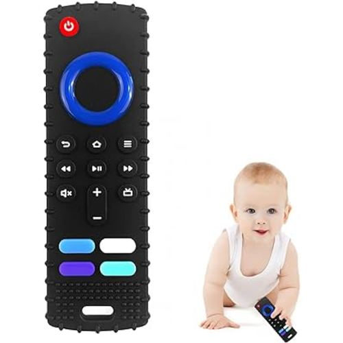 Baby Teething Toys, Soft Silicone Teethers for Babies 3 6 12 18 Months, Fire Stick TV Remote Control Shape Infant Chew Toys for Boys and Girls, Baby Teething Relief, BPA Free (FTV-Black)