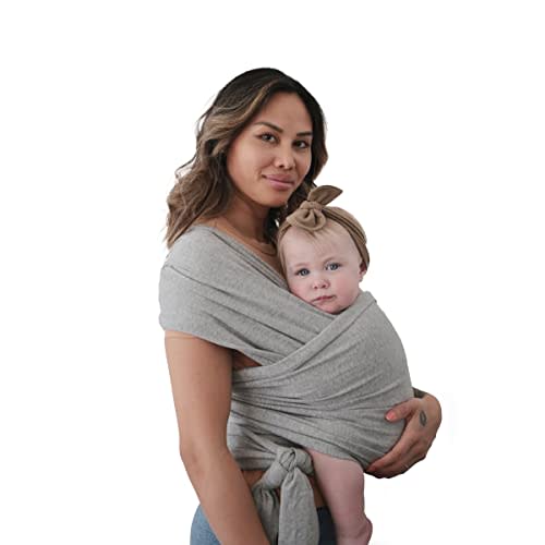 mushie Baby Wrap Carrier | 100% Organic Cotton | Infant Sling for Newborn and Babies 8-35 lbs (Gray Melange)