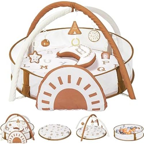 6-in-1 XL Large Baby Gym & Ball Pit, Play Mat & Play Gym, Sunshine Combination Baby Activity Gym with Milestone Cards for Sensory Exploration and Motor Skill Development, Balls are not Included