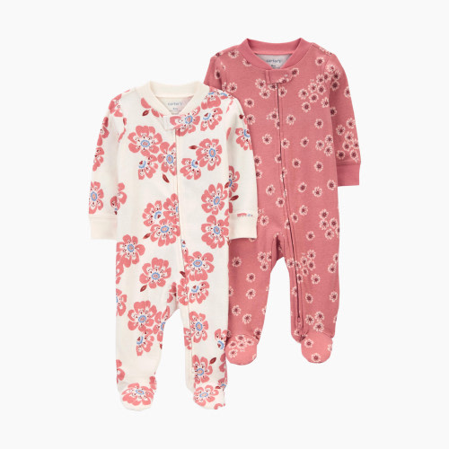 Carter's 2-Way Zip Cotton Sleep & Plays (2 Pack) - Pink/Ivory, 3 M