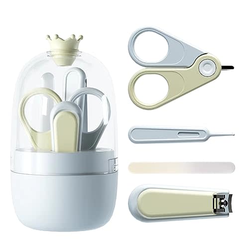 Baby Nail Kit, 4-in-1 Baby Nail Clippers Kit, Transparent and Lovely Box with Crown Decoration,Nail Clippers,Scissor,Nail File,Tweezers for Newborn, Infant, Toddler, Kids (white)