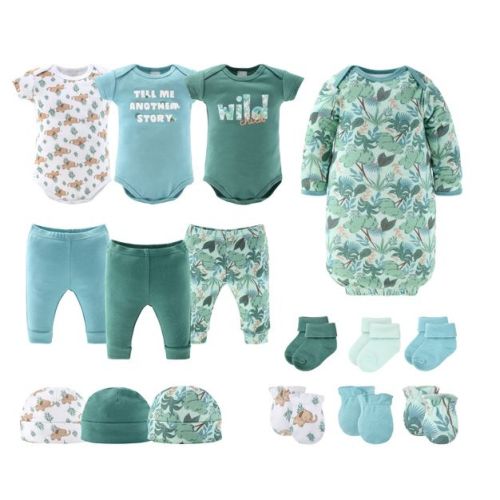 Baby Layette Clothing Gift Set, 16pc - The Peanutshell® Wild Jungle, Blue Green, Newborn To 9 Months