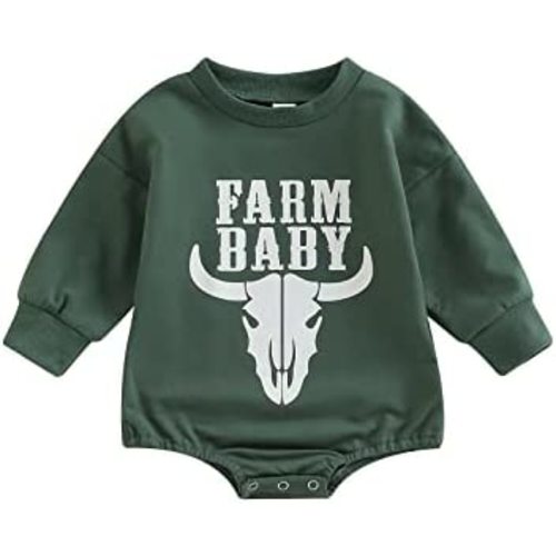 Omkzanbi Western Baby Girl Boy Clothes Sweatshirt Romper Cow Printed Bodysuit Long Sleeve Onesie Newborn Fall Winter Outfits