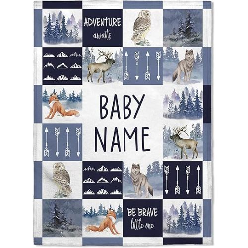 FLOCHIL Personalized Baby Blanket for Boys, Custom Baby Blanket with Name, Customized Elephants, Gift for Toddler, Newborn, Baby Shower