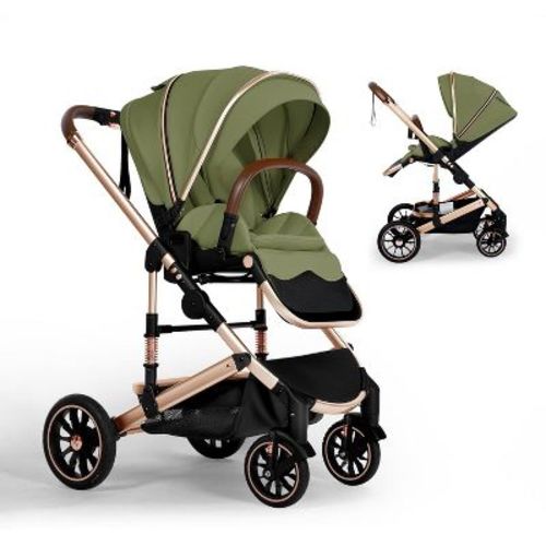 Kinder King Roc 1 Reversible Folding Baby Stroller, High Landscape, Adjustable Canopy, Anti-shock, 5-point Harness, Cup Holder, Green