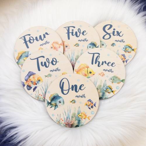 Under The Sea Milestone Cards, Baby Milestone Fish Discs Marker, Wood Milestone Cards, Baby Milestones, Tropical Fish Nursery Theme O36