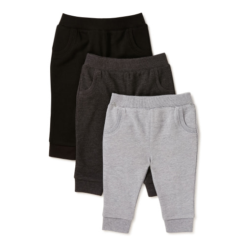 Garanimals Baby Boy Basic Terry Jogger Pants, 3-Pack, Sizes 0/3M-24M