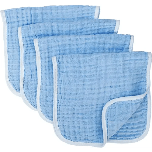 Synrroe Muslin Burp Cloths Large 20 by 10 Inches 100% Cotton 6 Layers Extra Absorbent and Soft 4 Pack Blue