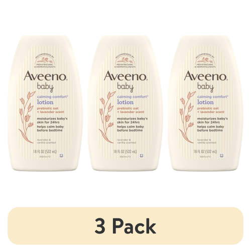 (3 pack) Aveeno Baby Calming Comfort Moisturizing Bedtime Body Lotion for Baby and Toddler, 18 fl oz