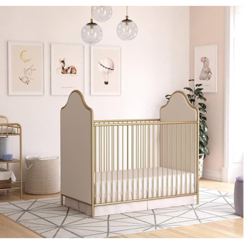 Little Seeds Piper Upholstered Metal Crib, Gold