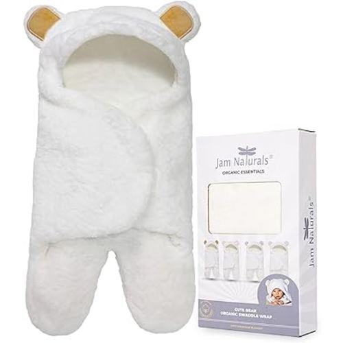 Jam Naturals-Cute Bear Organic Newborn Swaddle Wrap-Gender Neutral Soft Baby Blanket, Newborn Baby Registry Gift (Golden Brown, 0-3m)