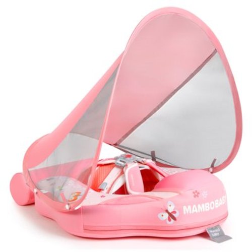 Mambobaby Float with Canopy and Tail New Upgraded Non-inflatable Baby Pool Float Mambo Float Swim Trainer Solid Infant Swim Float Adjustable Pearl Foam Baby Swim Ring