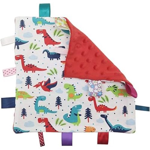 Inchant Baby Security Blanket with Tags - Soft Appease Towel for Newborn Toddlers, Dinosaur Pattern