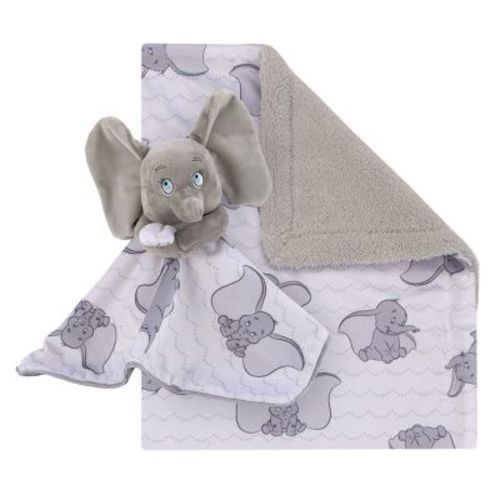 NoJo Disney Dumbo Gray and White Super Soft Cuddly Plush Baby Blanket and Security Blanket 2-Piece Gift Set