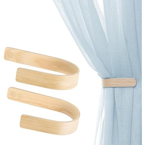 Wood Curtain Holdbacks - Set of 2 Modern Farmhouse Holdback for Drapes, Hooks for Walls, Curtains Tiebacks Wall Mount, Wooden Curtain Pullbacks Hook, Drapery Holders, Home Decor