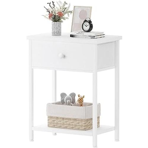 KAI-ROAD White Nightstand with Drawer, Small Night Stand with Shelf Storage End Table for Bedroom, Dorm, Modern Bedside Tables