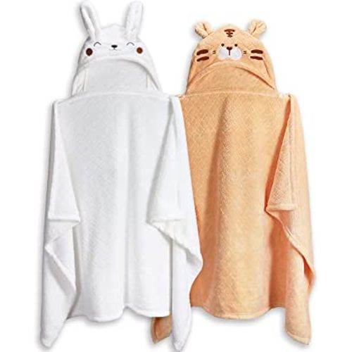 Hooded Toddler Bath Towels for Boys Girls 0-5 Years, 2-Pack Absorbent Baby Bath Towel Set Thick 50'' x 32'', Soft Hooded Bath Towels for Babie, Toddler, Infant