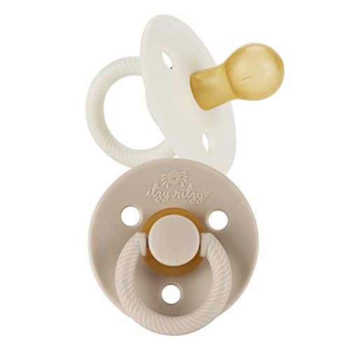 Itzy Ritzy Natural Rubber Pacifiers for 0–6 Mos, Set of 2 (Coconut/Toast) | Baby Pacifiers with BPA-Free Cherry-Shaped Nipple & Large Air Holes for Added Safety, Soothing Comfort, Newborn Essentials