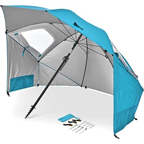 Sport-Brella Premiere UPF 50+ Umbrella Shelter for Sun and Rain Protection (8-Foot), Aqua