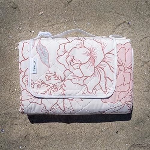 The Picnic Mat - Indoor/Outdoor Rug with Hand-Drawn Designs - Machine Washable, Water Resistant, Durable & Wipeable Material - Foldable & Easy to Carry - Large (Sunset Rose)