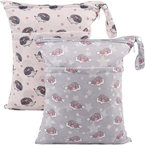 ALVABABY 2pcs Cloth Diaper Wet Dry Bags Waterproof Reusable with Two Zippered Pockets Travel Beach Pool Daycare Soiled Baby Items Yoga Gym Bag for Swimsuits or Wet Clothes LZD2324