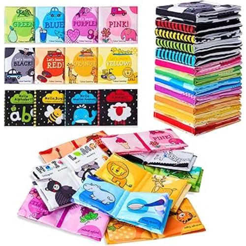 Baby Books 0-6 Months, Baby Book Crinkle Books for Babies 12 PCS Bath Books Baby Infant Toddler Sensory Toys Activity Non-Toxic Early Educational Cloth Book Set Quiet Book My First Books, Baby Gift