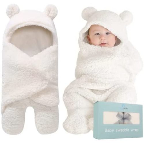 BlueMello Baby Swaddle Blanket | Ultra-Soft Plush Essential for Infants 0-6 Months | Receiving Swaddling Wrap White | Ideal Newborn Registry and Toddler Boy Accessories | Perfect Baby Girl Shower Gift