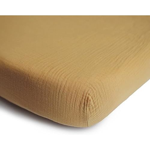 mushie Extra Soft Muslin Fitted Crib Sheet | 192 Thread Count | 28"x 52" (Fall Yellow)