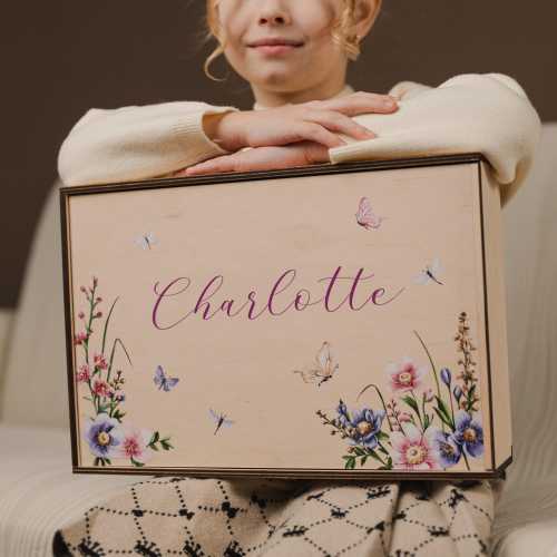 Baby Name Memory Box for Girl, Custom Floral Keepsake Box with Lid, Baby in Bloom Baby Shower Gift, New Mom Gift, Baby Girl Baptism Gift