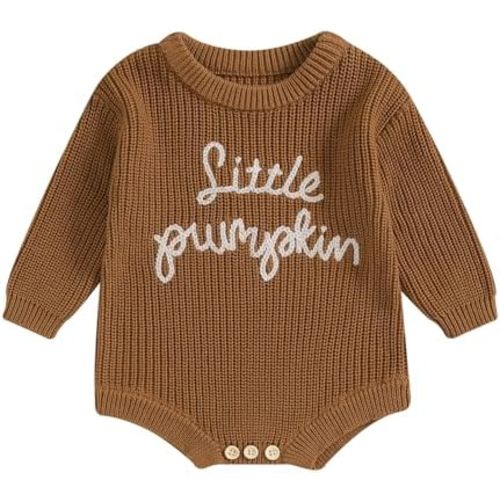Baby Girl Boy Cute Pumpkin Letter Embroidery Long Sleeve Sweater Romper Infant Newborn Halloween Outfits
