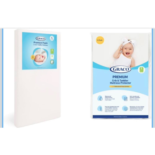 Graco Premium Crib Mattress & Protector Value Bundle (2-Pack) – Includes GREENGUARD Gold Certified Crib & Toddler Mattress, GREENGUARD Gold Certified Waterproof Protector