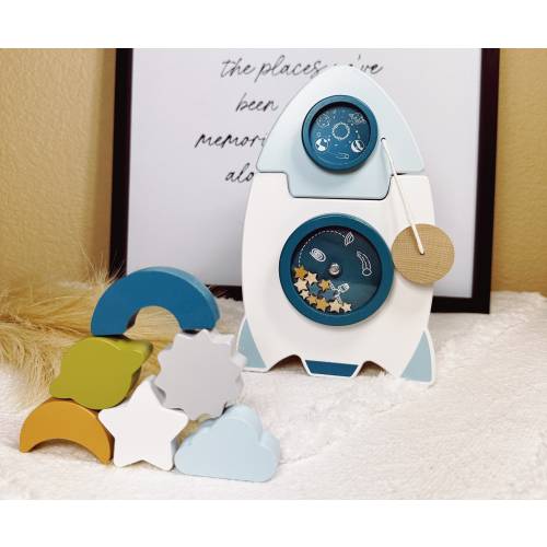 Personalized Wooden Rocket Toy, Montessori Shape Sorting and Matching Game For Children, Educational Sensory Busy Box For Toddlers