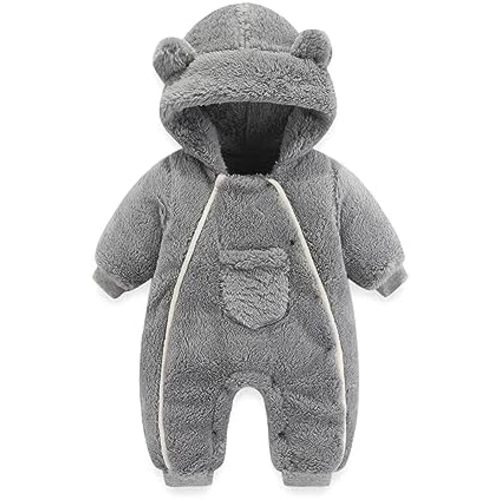 Newborn Baby Bear Onesie Outfit Suit Girls Boys Fleece Jumpsuit Romper Hooded Coat Winter Clothes Outwear Snowsuit