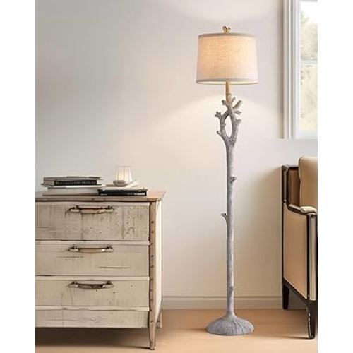 OYEARS Retro Farmhouse Floor Lamp for Living Room Rustic Standing Lamps Tree Trunk Deco Modern Country Vintage Wood Grain 59.75" Tall Corner Floor Lamp Bedroom Office