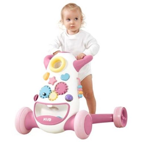 KUB Baby Push Walker, Montessori Baby Walker Activity Center with Wheels& Push Toys for Toddlers, Sit to Stand Learning Walker, Pink