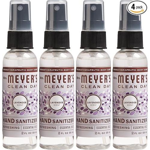 MRS. MEYER'S CLEAN DAY Antibacterial Hand Sanitizer Spray, Travel Size, Removes 99.9% of Bacteria, Lavender, 2 oz - Pack of 4