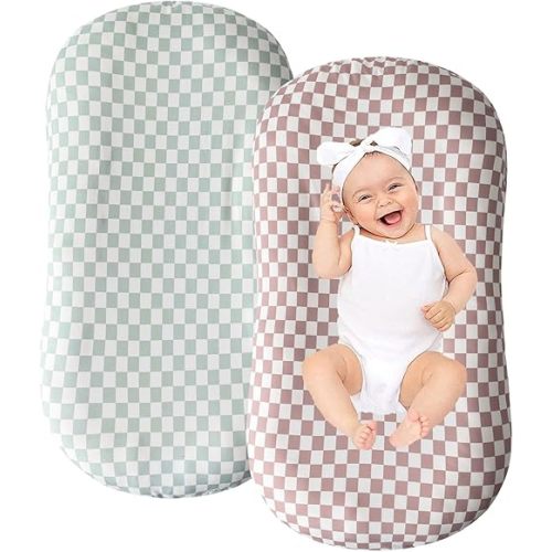 Little Jump Cotton Baby Lounger Covers, 2 Pack, Soft Removable Slipcovers for Newborn Infant Lounger, for Girls Boys, Coffee Checkered (Coffee & Green Checkered)