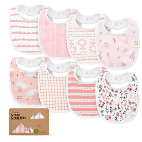 8-Pack Organic Baby Bibs for Boys, Girls - Soft Cotton Drooling and Teething Bibs for Baby Girl & Boy, Extra Absorbent, Easy To Clean & Put On for Toddler, Newborn, Infant 0-24 Months (Sweet Charm)