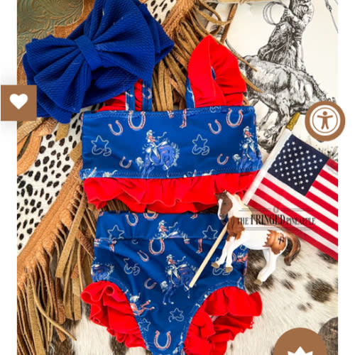 American Rodeo W/RedRuffle Two Piece Swimsuit (Minis)