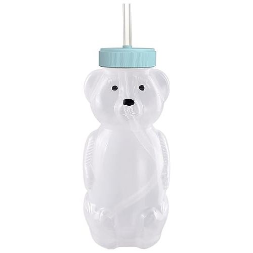 Honey Bear Straw Cups for Babies 1 pack, 8oz straw bear cup with improved safety lid design, honeybear baby cup straw, Leak-Proof & Food-Grade & BPA Free (AQUA)