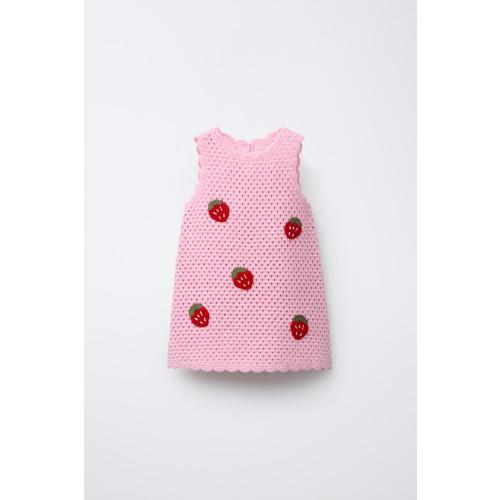 STRAWBERRY CROCHET KNIT DRESS - Pink | ZARA United States
