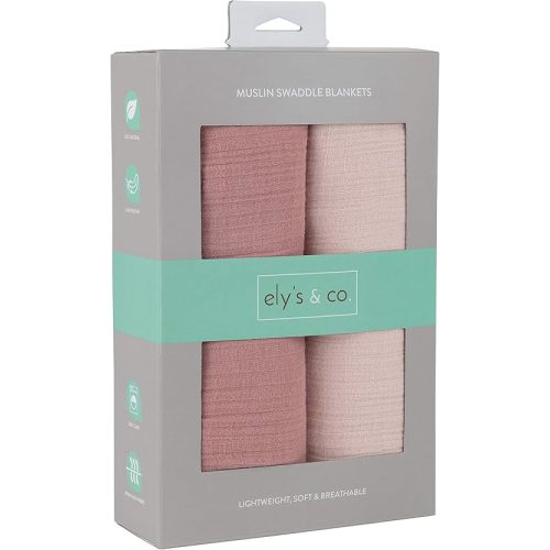 Ely’s & Co. Cotton Muslin Swaddle Blanket 2-Pack for Baby Girl — 100% Cotton Muslin Extra-Large Swaddle Blankets (47” x 47”) Cranberry & Rosewater Pink