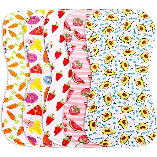 5 Pack Organic Cotton Baby Burp Cloths – 3 Layer, 21"x10" Large, Ultra Soft & Absorbent Burping Rags for Newborns – Infant Towels for Milk Spit Up