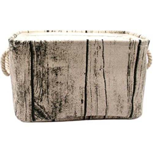Stylish Tree Stump Design Wood Grain Rectangular Storage Basket Washable Cotton Fabric Nursery Hamper with Rope Handles, Decorative and Convenient for Kids Rooms (Small)