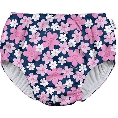 Green Sprouts Baby Girls Pull-Up Reusable and Toddler Swim Diaper, Navy Blooms, 6-12 Months US