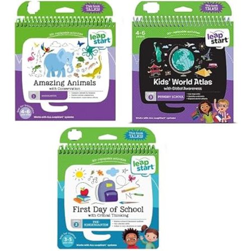 NBBB LeapStart Preschool Educational Book Bundle with First Day of School, Kids' World Atlas and Global Awareness, Amazing Animals and Conservation