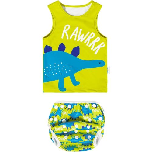 babygoal Baby Swimsuits with Swim Diaper 2-Piece, Tankini Bathing Suit fit Infant Boys Girls 0-12 Months for Swim Lessons-Dinosaur
