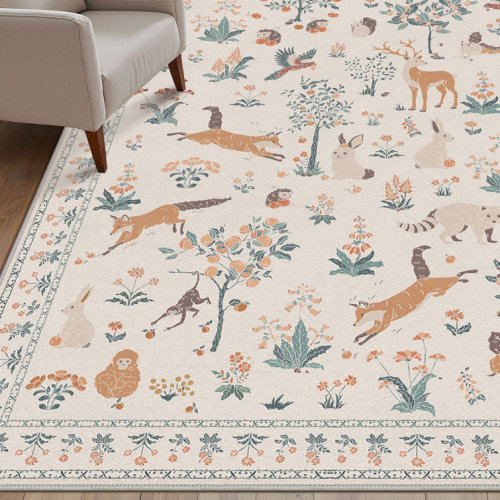 Animal & Floral Machine Washable Performance Area Rugs with Non-Slip Backing