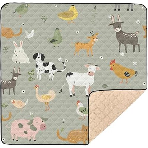 Farm Animals Baby Play Mat Baby Floor Play Mats 50x50 Inch Kids Playpen Mat Foldable Infant Crawling Mat Pad Non-Slip Playmat for Toddlers Tummy Time Babies 0-6 Months