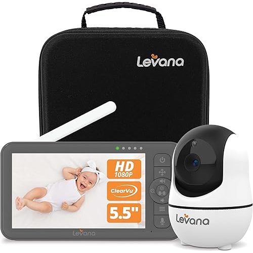 Levana Nala Video Baby Monitor No WiFi, 1080P PTZ Camera, 5.5”1080P Monitor, Night Vision, 1000ft Range, 5000mAH Battery, Carrying Case, 2 Year Warranty